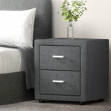 Kildonan Fabric Bedside Table with 2 Drawers - Grey
