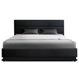 Azalea LED Bed Frame PU Leather Gas Lift Storage - Black King