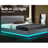 Azalea LED Bed Frame Fabric Gas Lift Storage - Grey Queen