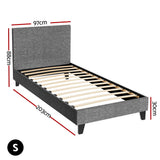 Trenton Bed Frame Fabric - Grey Single