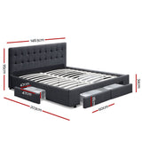 Venice Bed Frame Fabric Storage Drawers - Charcoal Double