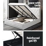 Savannah Bed Frame PU Leather Gas Lift With Storage - White King