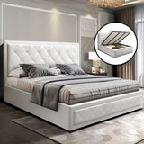 Savannah Bed Frame PU Leather Gas Lift With Storage - White King