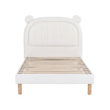 Shiemi Kids Bed Frame Bear Ears Headboard Upholstered Leather Platform Bed - White King Single