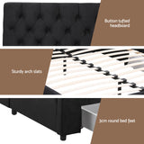 Naya Bed Frame Storage Charging Station Upholstered 3 Drawers USB Type-C - Black Double
