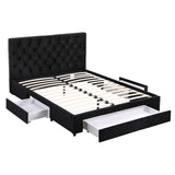 Naya Bed Frame Storage Charging Station Upholstered 3 Drawers USB Type-C - Black Double