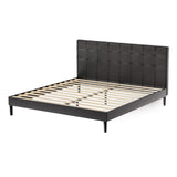 Eloise Bed Frame Base with LED Lights Charge Ports Leather - Black King