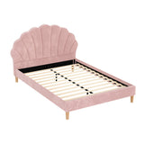 Avalyn Bed Frame Scallop-Shape Bedhead Velvet Fabric - Pink Double