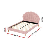 Avalyn Bed Frame Scallop-Shape Bedhead Velvet Fabric - Pink Double