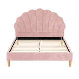 Avalyn Bed Frame Scallop-Shape Bedhead Velvet Fabric - Pink Double