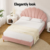 Avalyn Bed Frame Scallop-Shape Bedhead Velvet Fabric - Pink Double