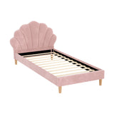 Avalyn Bed Frame Scallop-Shape Bedhead Velvet Fabric - Pink King Single