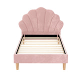 Avalyn Bed Frame Scallop-Shape Bedhead Velvet Fabric - Pink King Single