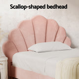 Avalyn Bed Frame Scallop-Shape Bedhead Velvet Fabric - Pink King Single