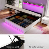 Viera Bed Frame Gas Lift LED Beds Base Platform White PVC Leather Storage Headboard - White King
