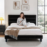 Liora Upholstered Bed Frame with Geometric Headboard Velvet - Black King