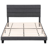 Liora Upholstered Bed Frame with Geometric Headboard Linen Wood Slats - Charcoal Grey King