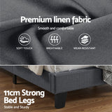 Liora Upholstered Bed Frame with Geometric Headboard Linen Wood Slats - Charcoal Grey King