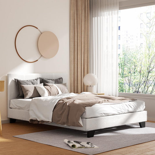 Sean Bed Frame Fabric Bouclé Platform Wooden - White Double