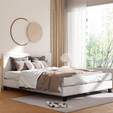 Sean Bed Frame Fabric Bouclé Platform Wooden - White Queen