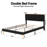 Linnea Bed Frame Upholstered Adjustable Headboard Mood Lighting Heavy Duty Velvet - Black Double