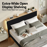Linnea Bed Frame Upholstered Adjustable Headboard Mood Lighting Heavy Duty Velvet - Black Double