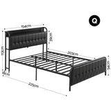 Napoli Bed Frame with Storage Headboard Charging Station - Black Queen