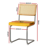 Agnes Set of 2 Dining Chairs Velvet Rattan Cantilever - Yellow