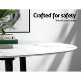 Dining Table Round Wooden Table With Marble Effect Metal Legs 110CM White