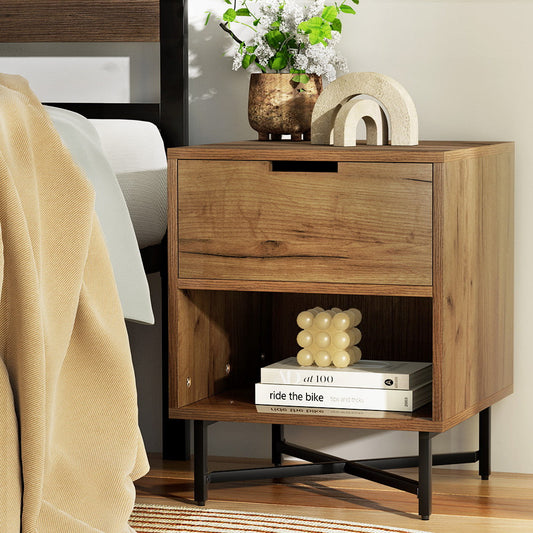 Edmonton Wooden Bedside Table Shelf Side Nightstand Storage Bedroom - Rust Oak