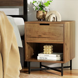 Edmonton Wooden Bedside Table Shelf Side Nightstand Storage Bedroom - Rust Oak