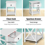 Set of 2 Bonavista Wood Bedside Tables Nightstand Lamp Chest Unit Cabinet - White