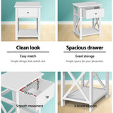 Dalhousie Wooden Bedside Table Coffee Side Cabinet Wooden - White