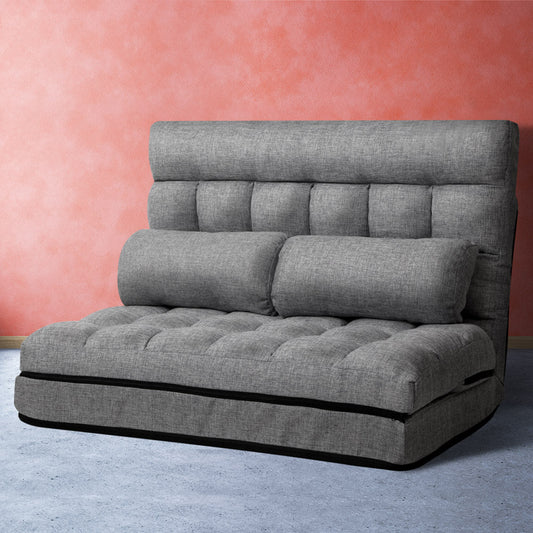 Merryn 2-Seater Fabric Folding Floor Sofa Bed Lounge - Grey