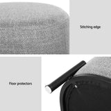 Square Foot Stool Faux Linen Fabric Ottoman Foot Rest Padded Seat Grey