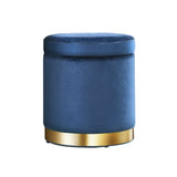Foot Stool Round Velvet Storage Ottoman Foot Rest Pouffe Footstool Navy