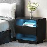 Halifax LED High Gloss Bedside Table Side Table RGB LED Nightstand High Gloss - Black