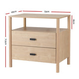 Timmins Wooden Bedside Table with 2 Drawers - Pine