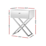 Surrey Mirrored Bedside Table Side End Table Drawers Nightstand Bedroom - Silver