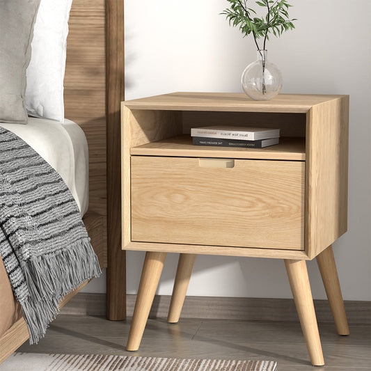 Delta Wooden Bedside Table Side End Table Shelf Nightstand Bedroom Storage - Wood