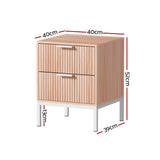 Brantford Wooden Bedside Table Shelf Drawers Nightstand Storage Bedroom with 2 Drawers - Brown