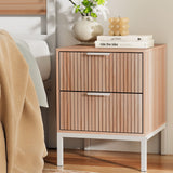 Brantford Wooden Bedside Table Shelf Drawers Nightstand Storage Bedroom with 2 Drawers - Brown