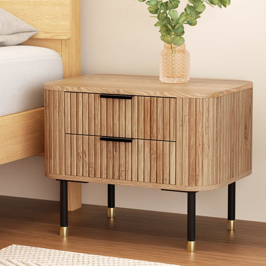 Vancouver Wooden Bedside Table with 2 Drawers - Pine