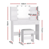 Dressing Table LED Makeup Mirror Stool Set 10 Bulbs Vanity Desk White