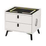 Brooks LED Bedside Table Smart with Wireless Charging Ports with 2 Drawers - White