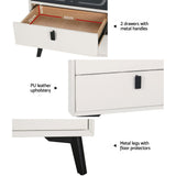 Brooks LED Bedside Table Smart with Wireless Charging Ports with 2 Drawers - White