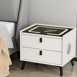 Brooks LED Bedside Table Smart with Wireless Charging Ports with 2 Drawers - White