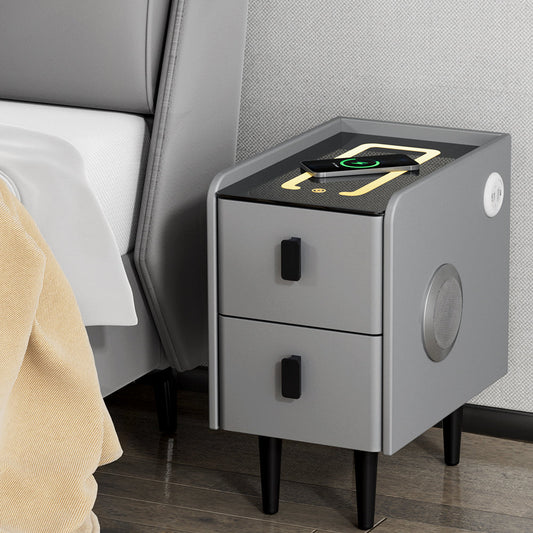 Parksville LED Bedside Table Smart with Wireless Charging LED Lights with 2 Drawers - Grey