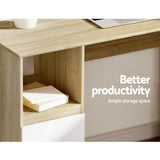 Artiss Computer Desk Drawer Cabinet L-Shape Oak 136cm
