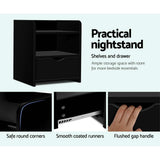 Baddeck Wooden Bedside Table - Black